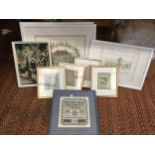 A QUANTITY OF FRAMED TAPESTRIES TO INCLUDE A SAMPLER