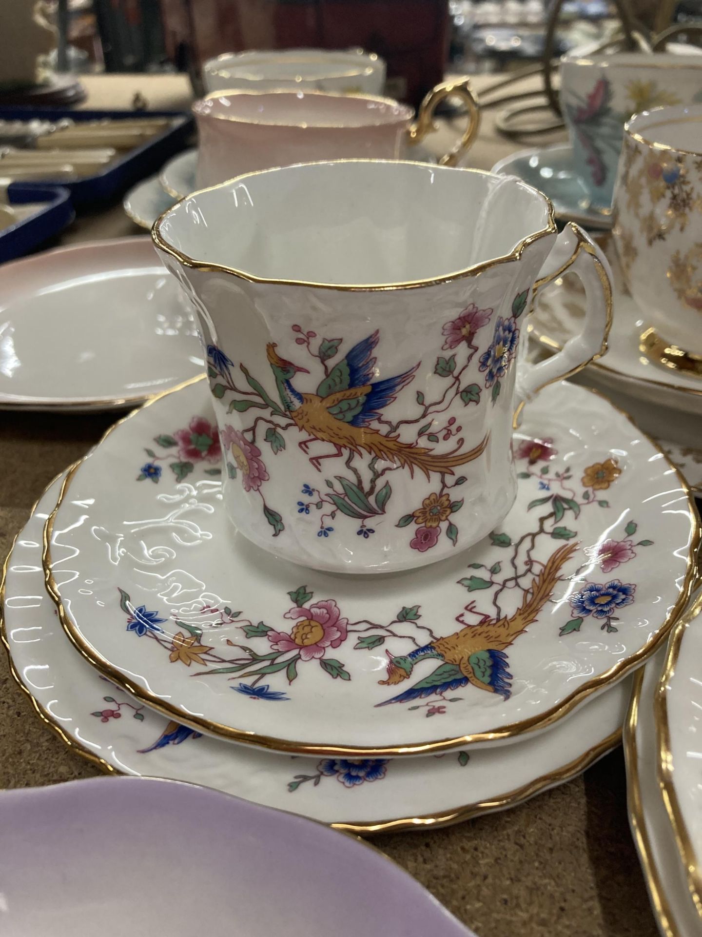 TWO ROYAL ALBERT 'RAINBOW' TENNIS PLATES AND CUPS, TWO AYNSLEY BLUE AND FLORAL TRIOS, HAMMERSLEY AND - Image 2 of 8