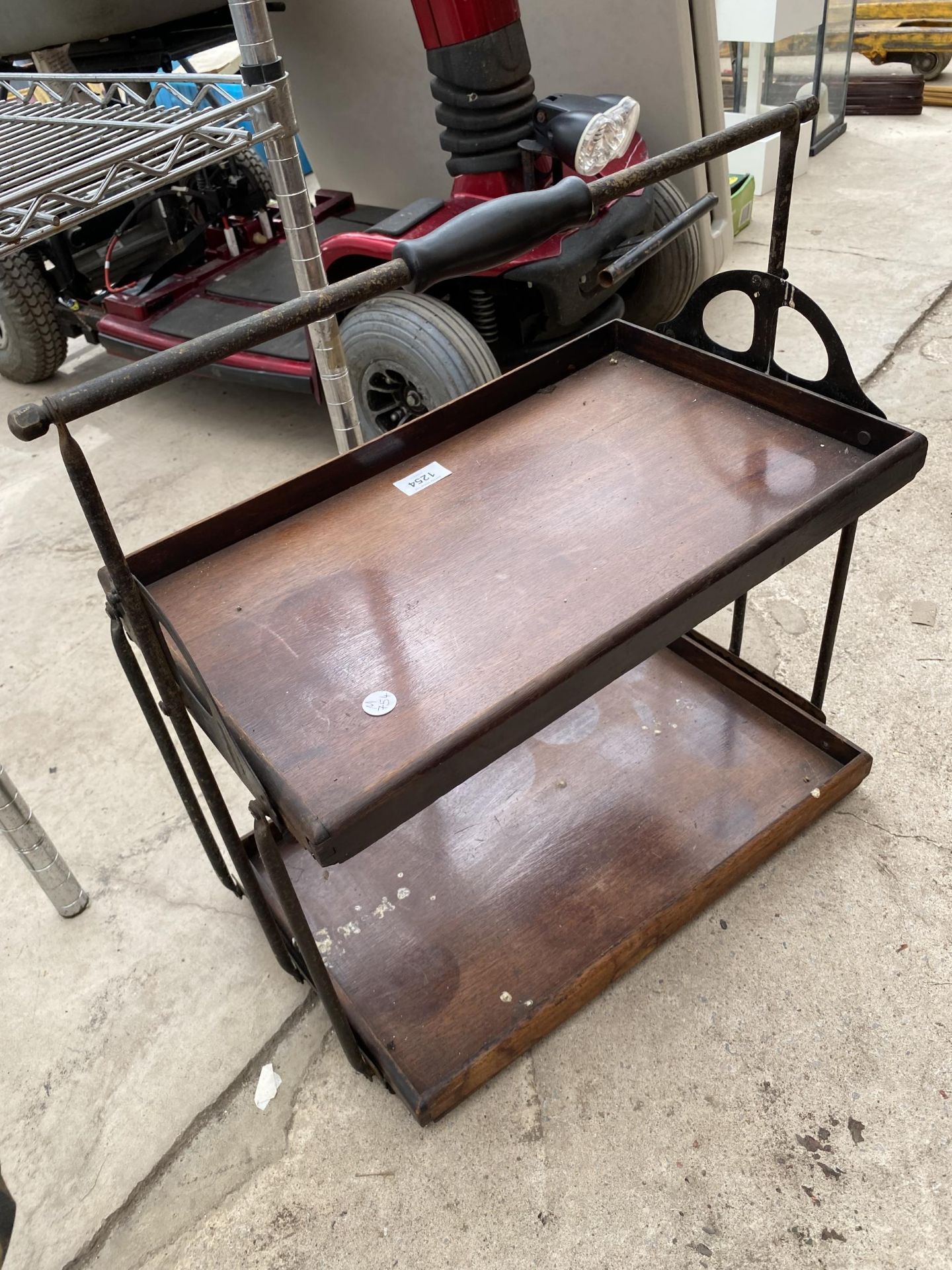 A VINTAGE WOODEN TWO TIER FOLDING TRAY - Image 2 of 2