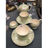 A CROWN DUCAL 'DELAMERE' TEA FOR TWO SET TO INCLUDE TEAPOT, CREAM JUG, SUGAR BOWL, CUPS AND