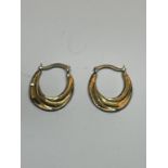 A PAIR OF 9 CARAT GOLD BONDED ON SILVER HOOP EARRINGS WITH A PRESENTATION BOX