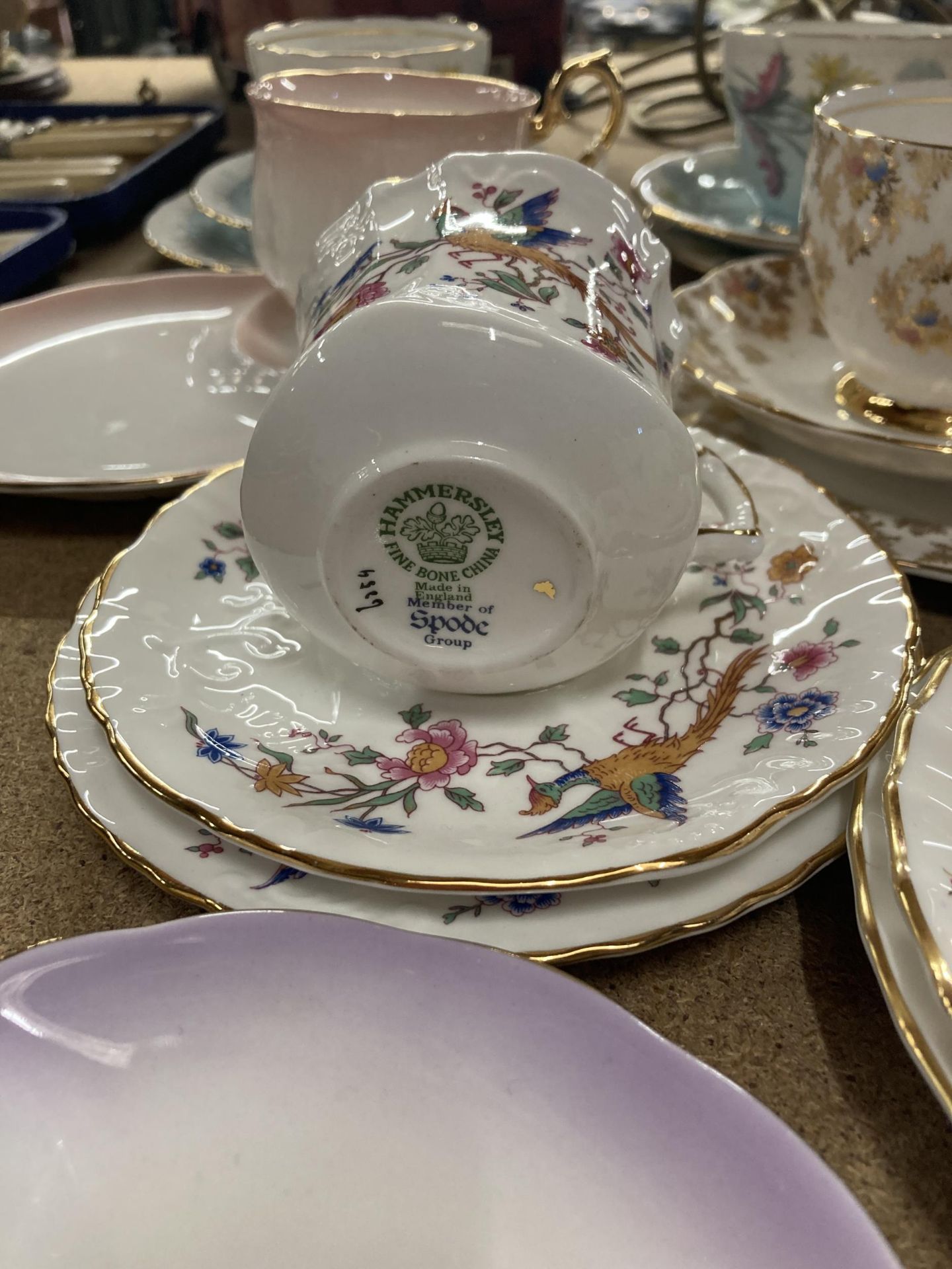 TWO ROYAL ALBERT 'RAINBOW' TENNIS PLATES AND CUPS, TWO AYNSLEY BLUE AND FLORAL TRIOS, HAMMERSLEY AND - Image 3 of 8