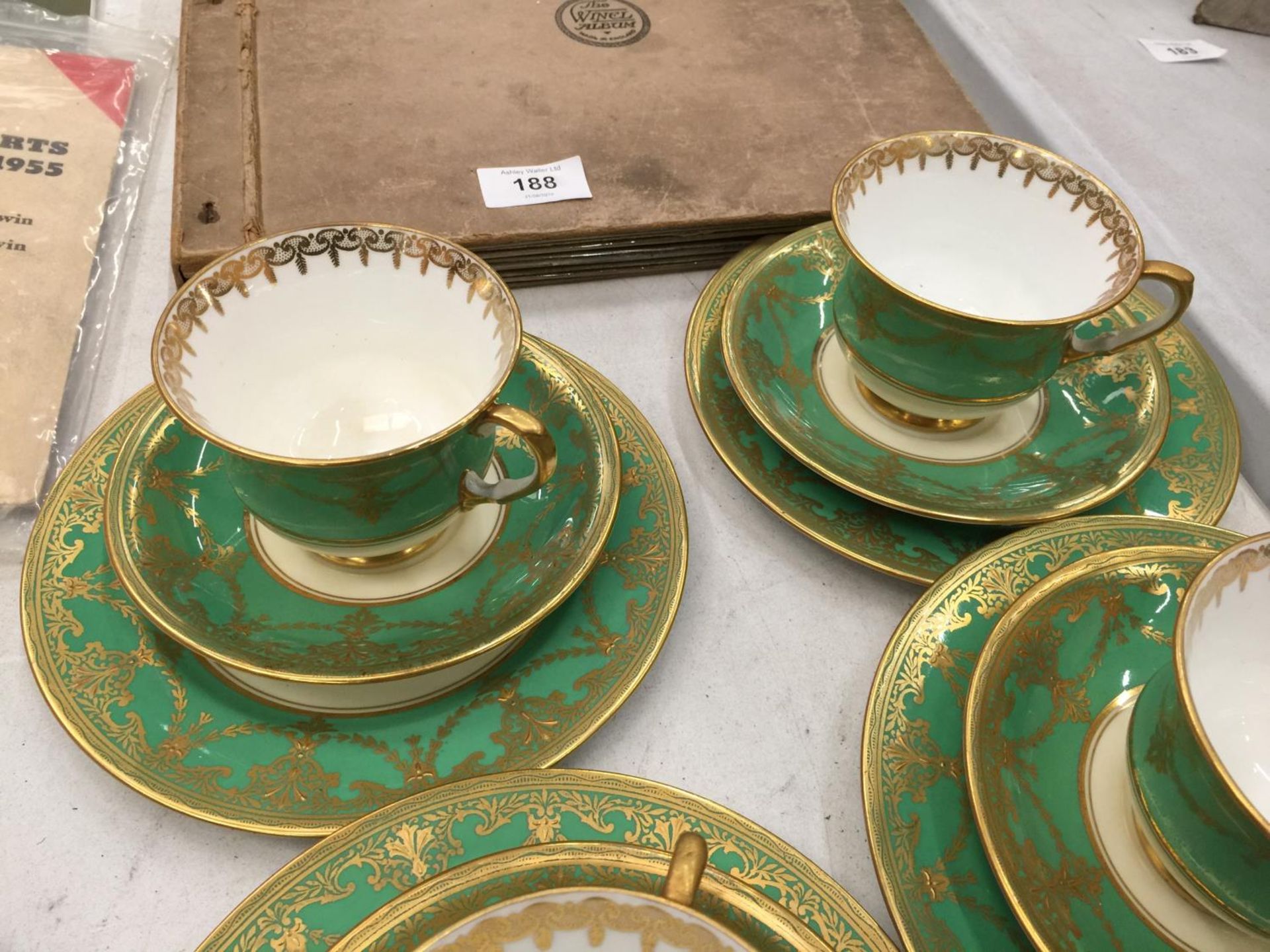 FIVE AYNSLEY GREEN AND GILT TRIOS PLUS A CUPA AND SAUCER - Image 6 of 6