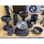 A COLLECTION OF METAL ITEMS TO INCLUDE A RAILWAY LIGHT HOLDING, PLANTERS, TRENCH ART VASE, ETC