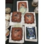 FOUR LIMITED EDITION 'RUGGED BEAUTY' WALL PLAQUES DEPICTING WOLVES PLUS A FRANKLIN MINT CERAMIC