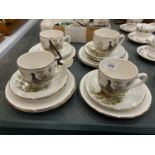 A QUANTITY OF ROYAL FALCON IRONSTONE CUPS, SAUCERS AND SIDE PLATES WITH A PHEASANT DECORATION