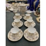 A DUCHESS CHINA COFFEE SET WITH FLORAL AND BUTTERFLY DECORATION TO INCLUDE COFFEE POT, CREAM JUG,