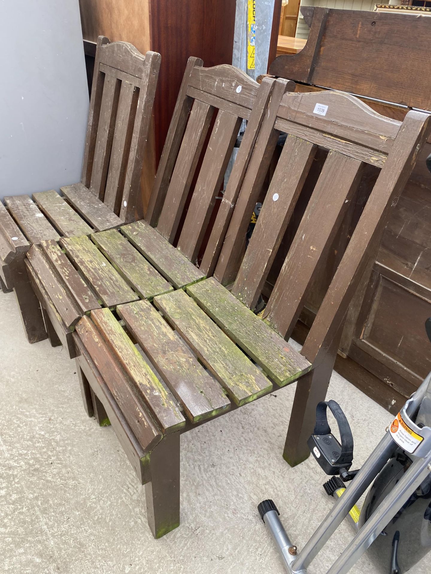 A SET OF THREE WOODEN SLATTED GARDEN CHAIRS - Image 2 of 2