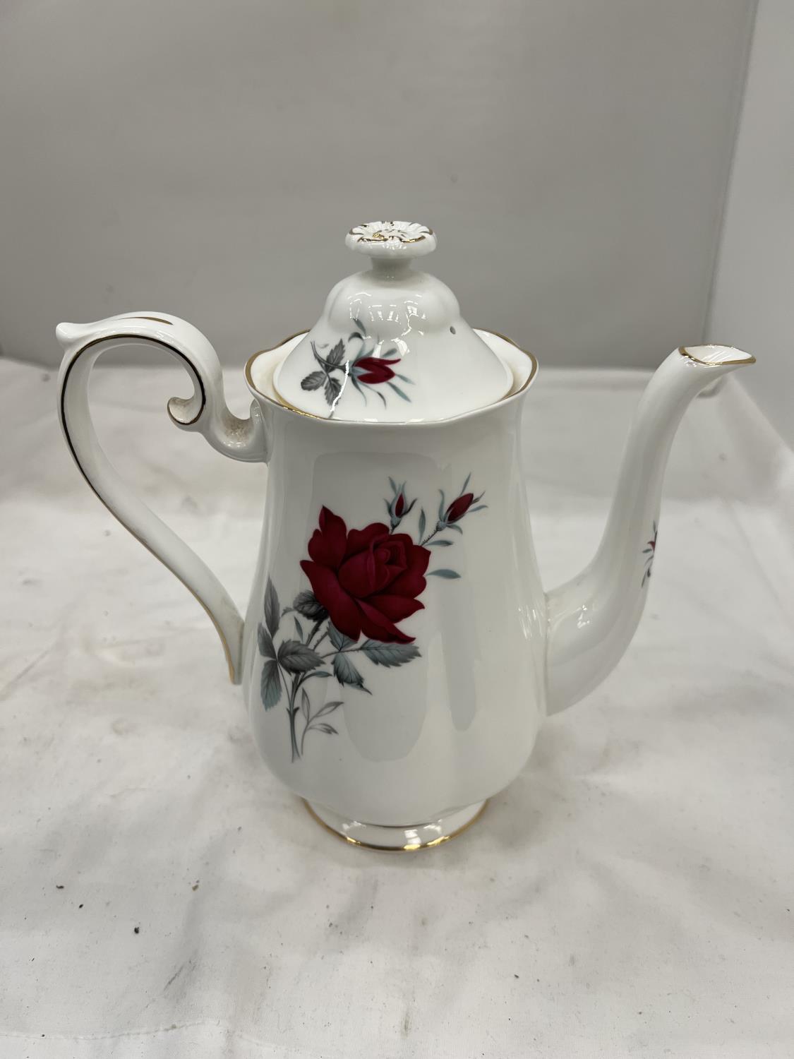 A ROYAL ALBERT 'SWEET ROMANCE' COFFEE SET TO INCLUDE A COFFEE POT, CREAM JUG, SUGAR BOWL, CUPS AND - Image 3 of 3