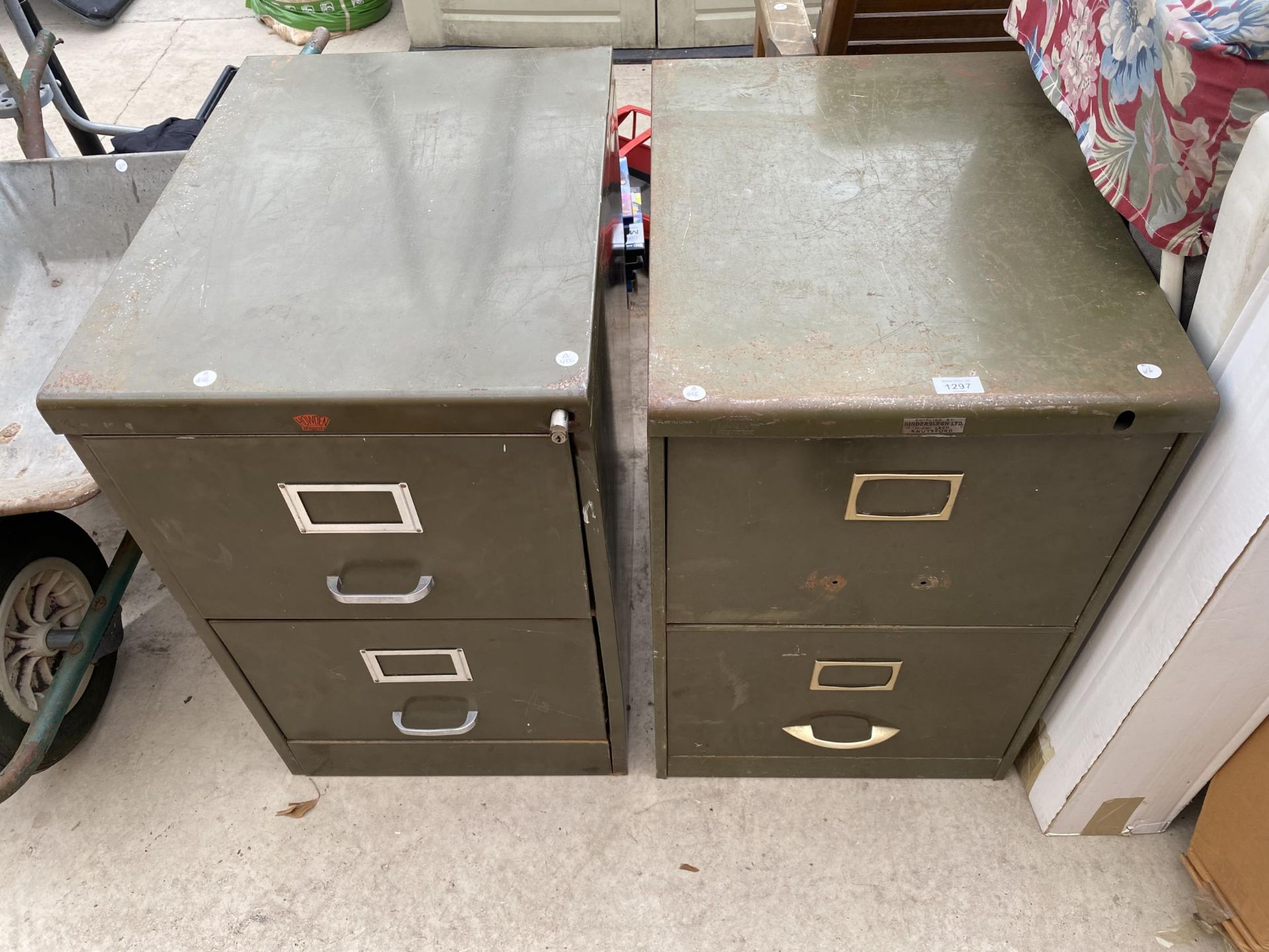 TWO VINTAGE METAL TWO DRAWER FILING CABINETS