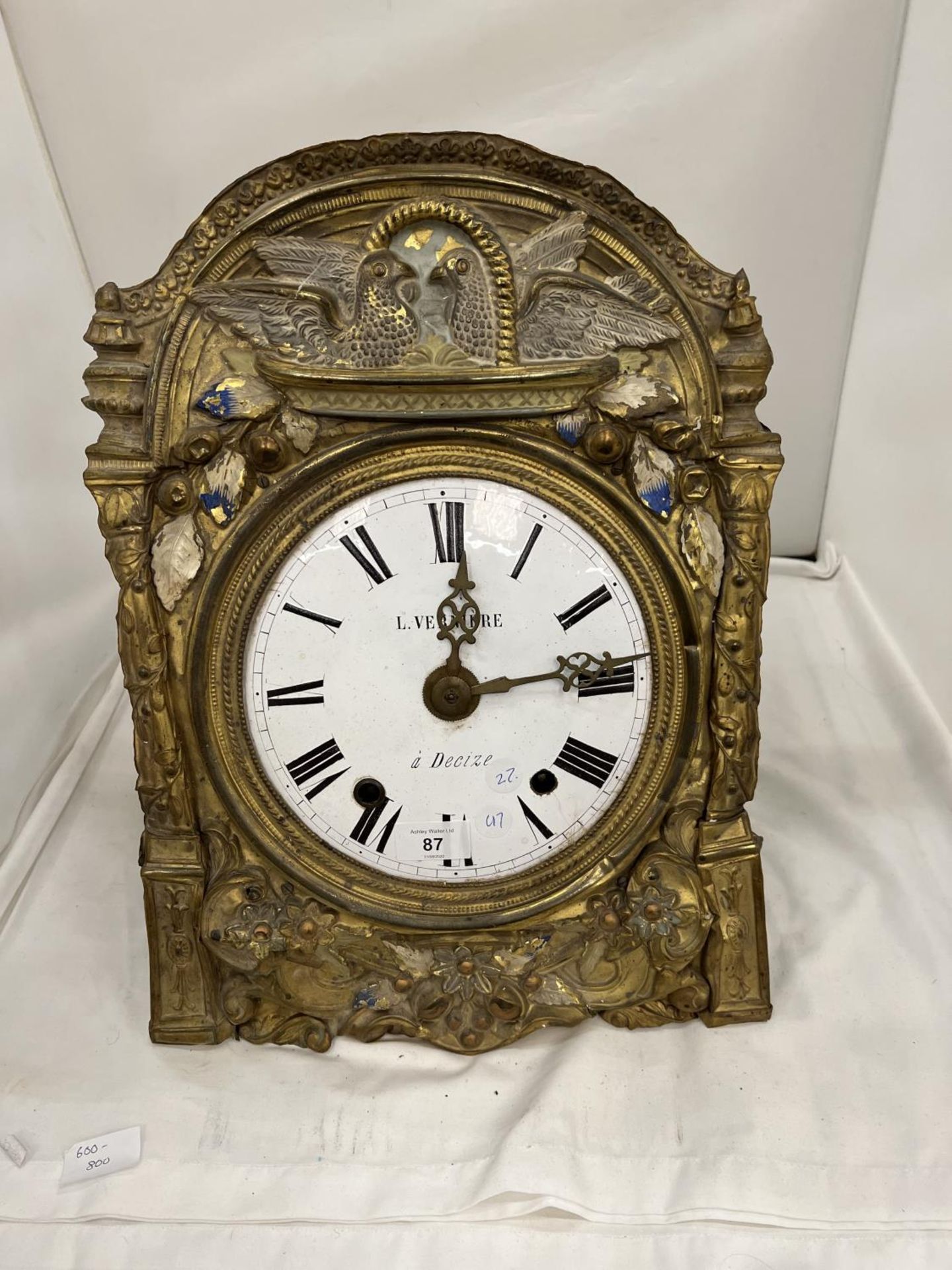 A FRENCH WALL CLOCK WITH A CERAMIC DIAL IN NEED OF RESTORATION - Image 2 of 3