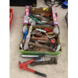 AN ASSORTMENT OF TOOLS TO INCLUDE HAMMERS, SDS DRILL BITS AND TWO BRACE DRILLS ETC