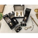 A QUANTITY OF WRISTWATCHES MOSTLY BOXED TO INCLUDE SEKONDA, GENEVA, ETC PLUS TWO PAIRS OF BOXED