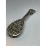 A WHITE METAL MANDOLIN PERFUME BOTTLE POSSIBLY SILVER