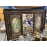 A VICTORIAN HARDWOOD TRIPTYCH WITH CENTRAL MIRROR