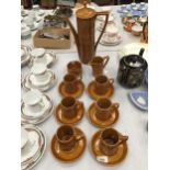 A PORTMEIRION 'TOTEM' COFFEE SET TO INCLUDE COFFEE POT, CREAM JUG, SUGAR BOWL, CUPS AND SAUCERS