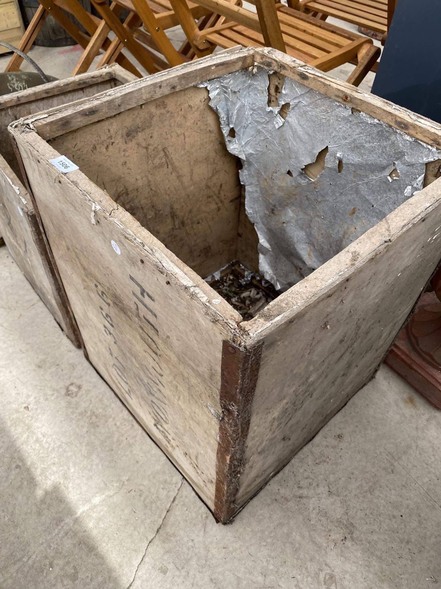 TWO VINTAGE WOODEN TEA CHESTS - Image 2 of 3