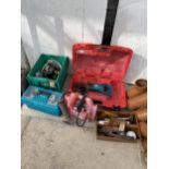 AN ASSORTMENT OF TOOLS TO INCLUDE SOCKETS, DRILLS AND HAMMERS ETC