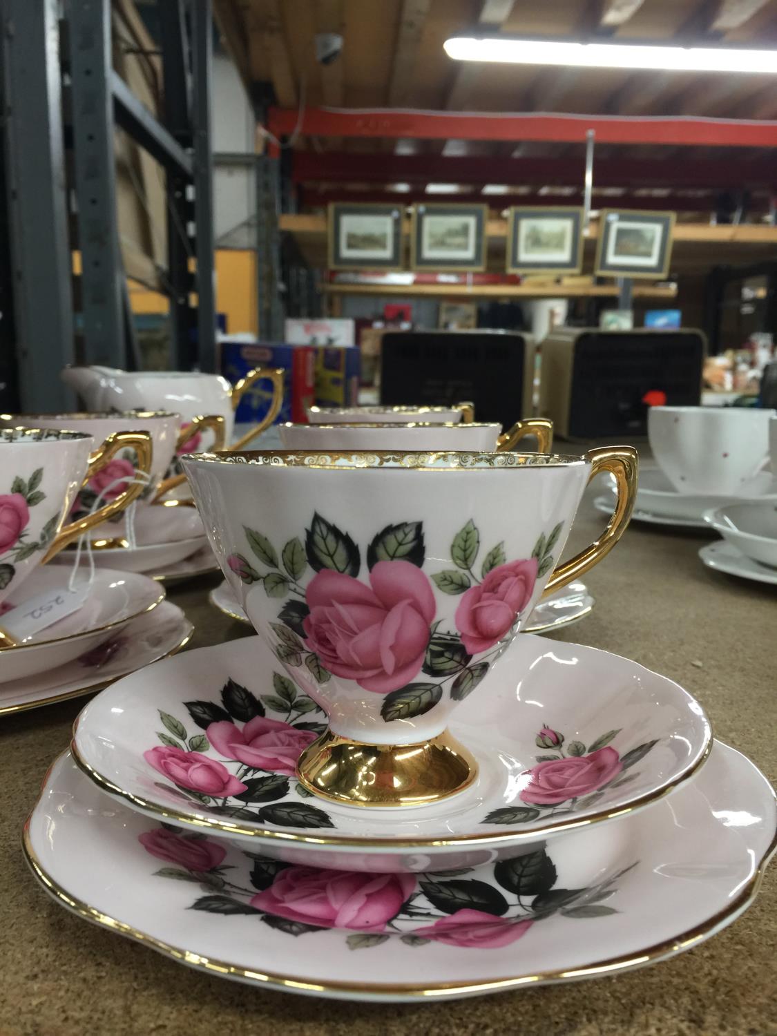 A KENT CHINA TEASET IN A PALE PINK WITH ROSE DESIGN TO INCLUDE CAKE PLATE, CREAM JUG, SUGAR BOWL, - Image 2 of 4