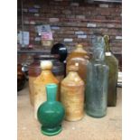 A QUANTITY OF STONEWARE POTS, BOTTLES AND VINTAGE GLASS BOTTLES