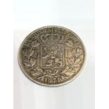 A BELGIUM 1871 FIVE FRANC SILVER COIN