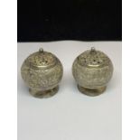 A PAIR OF ASIAN SILVER CRUETS