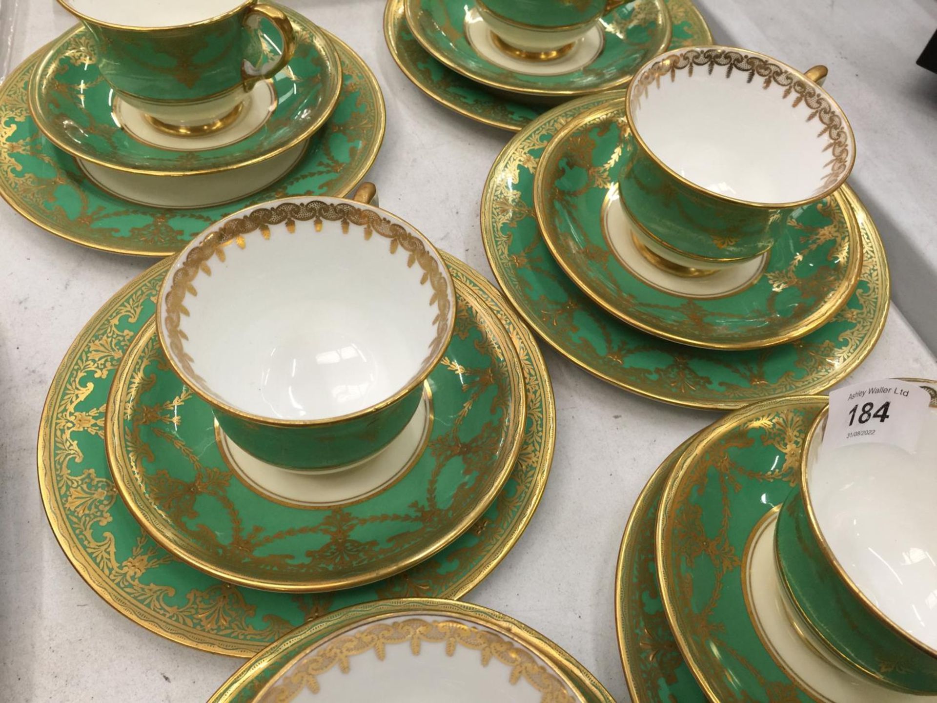 FIVE AYNSLEY GREEN AND GILT TRIOS PLUS A CUPA AND SAUCER - Image 4 of 6