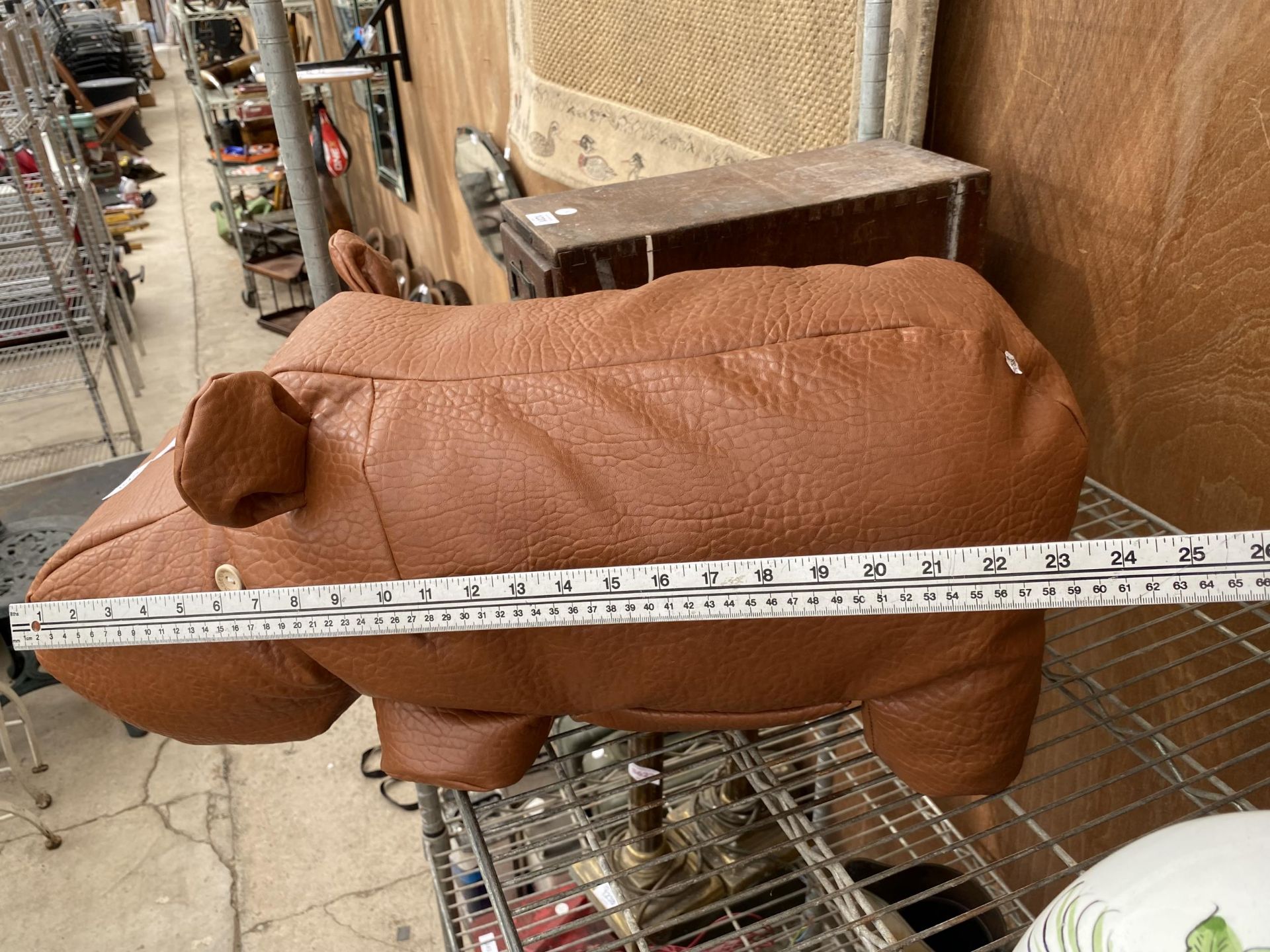 A FAUX LEATHER HIPPO DOORSTOP/STOOL - Image 3 of 3