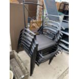 A SET OF SIX BLACK METAL STACKING GARDEN CHAIRS