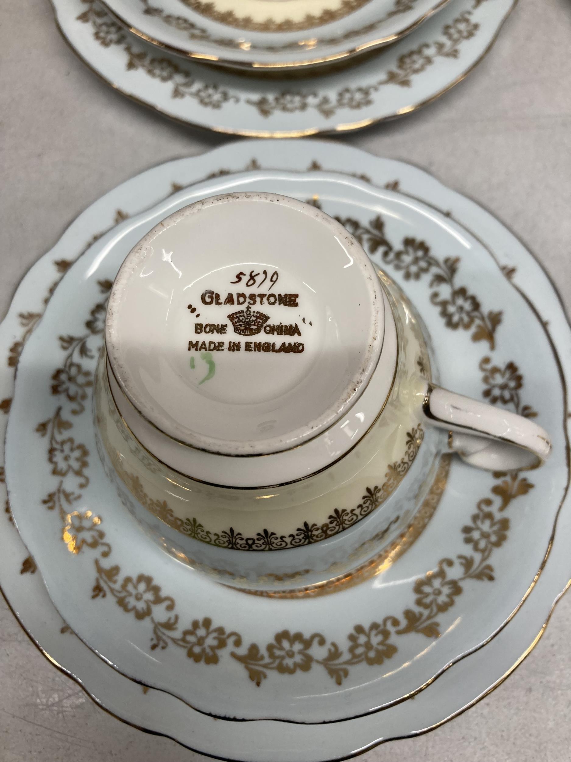 A GLADSTONE CHINA TEASET IN PALE BLUE WITH FLORAL AND GILT DECORATION TO INCLUDE CAKE PLATE, CREAM - Image 3 of 3