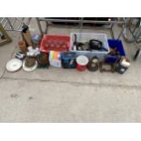 AN ASSORTMENT OF ITEMS TO INCLUDE WINE GLASSES, KITCHEN PANS AND SHOE STRETCHES ETC