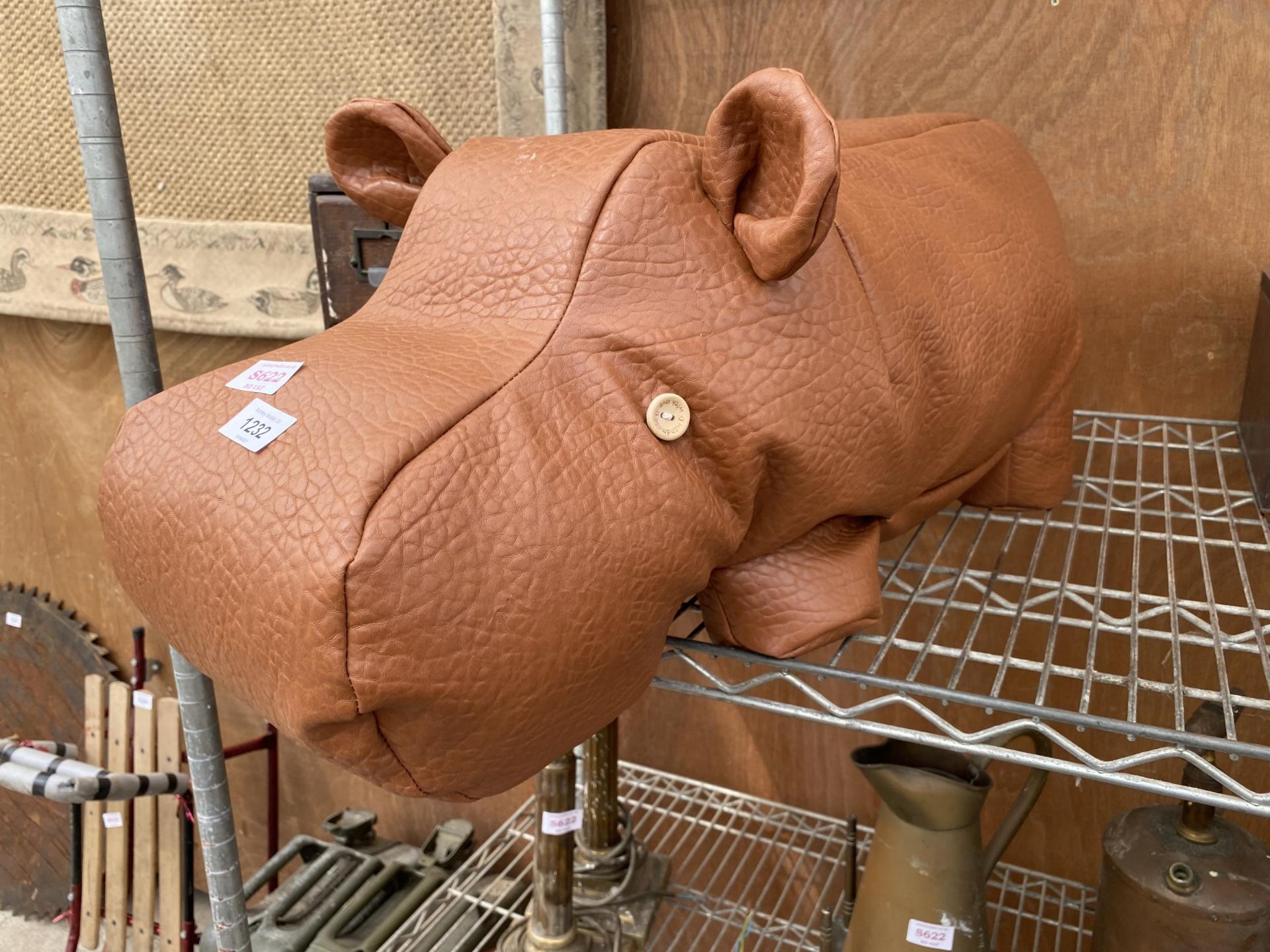 A FAUX LEATHER HIPPO DOORSTOP/STOOL - Image 2 of 3