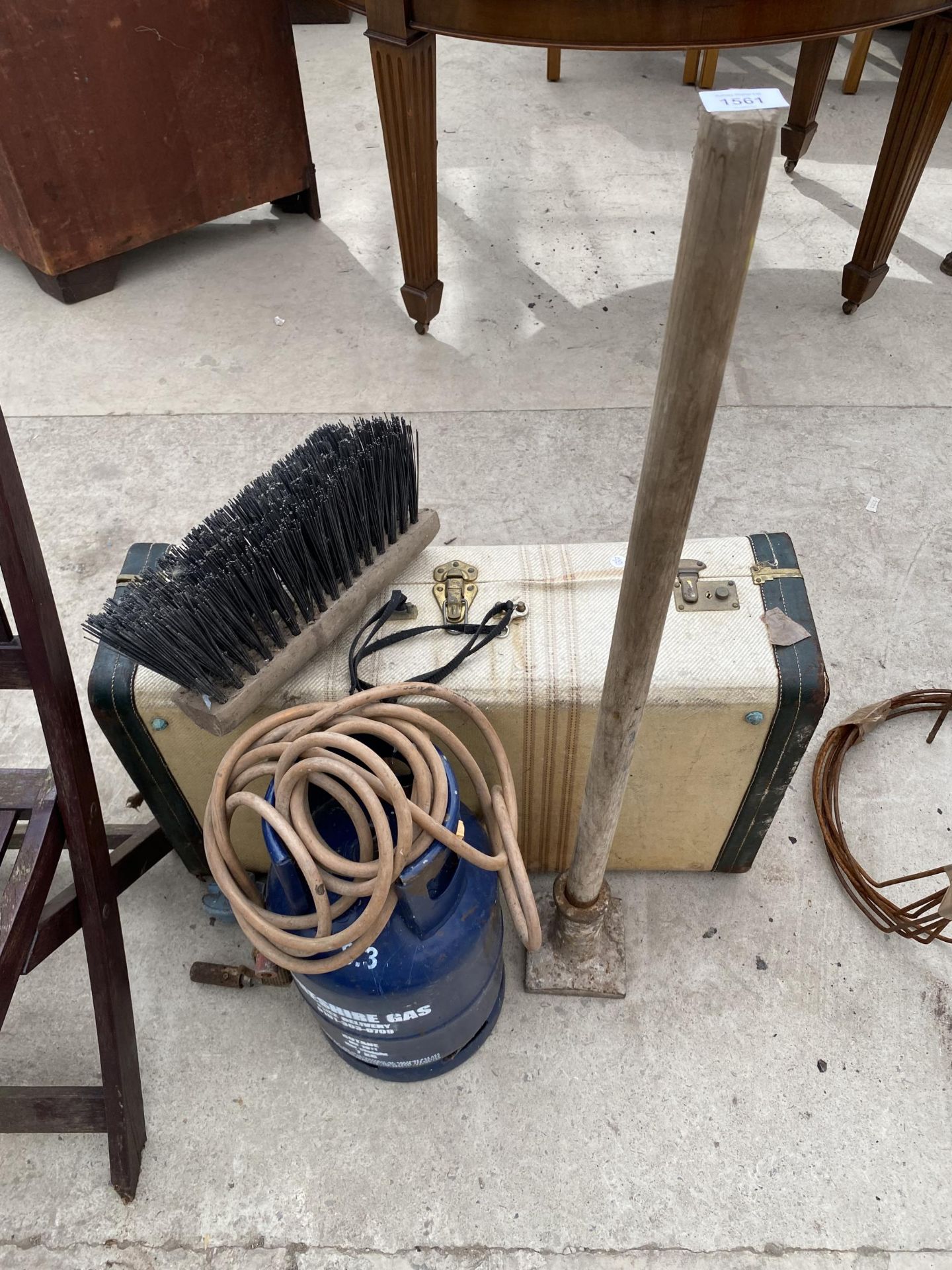 A VINTAGE TRAVEL TRUNK AND A GAS BURNER ETC