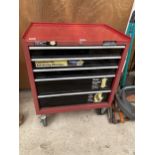 A HALFORDS FIVE DRAWER TOOL CHEST WITH FOUR WHEELED BASE