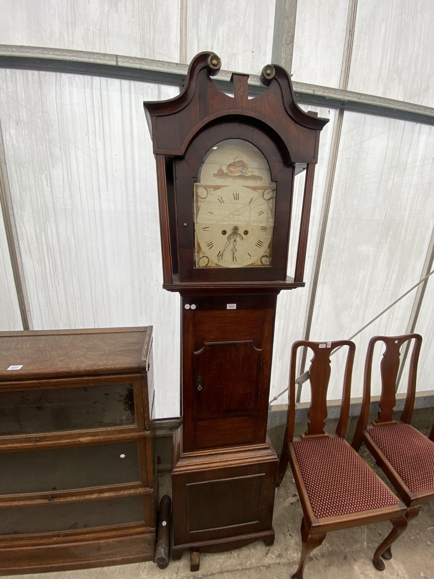 AN OAK AND MAHOGANY 8 DAY LONG CASE CLOCK