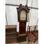 AN OAK AND MAHOGANY 8 DAY LONG CASE CLOCK