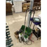 TWO GARDEN SPRAYERS, A SCOTTS GARDEN SEEDER AND A LONG REACH GARDEN LOPPER