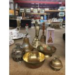 A QUANTITY OF MAINLY BELLS TO INCLUDE ENAMELLED, HAND BELLS, ENAMELLED DISHES, ETC