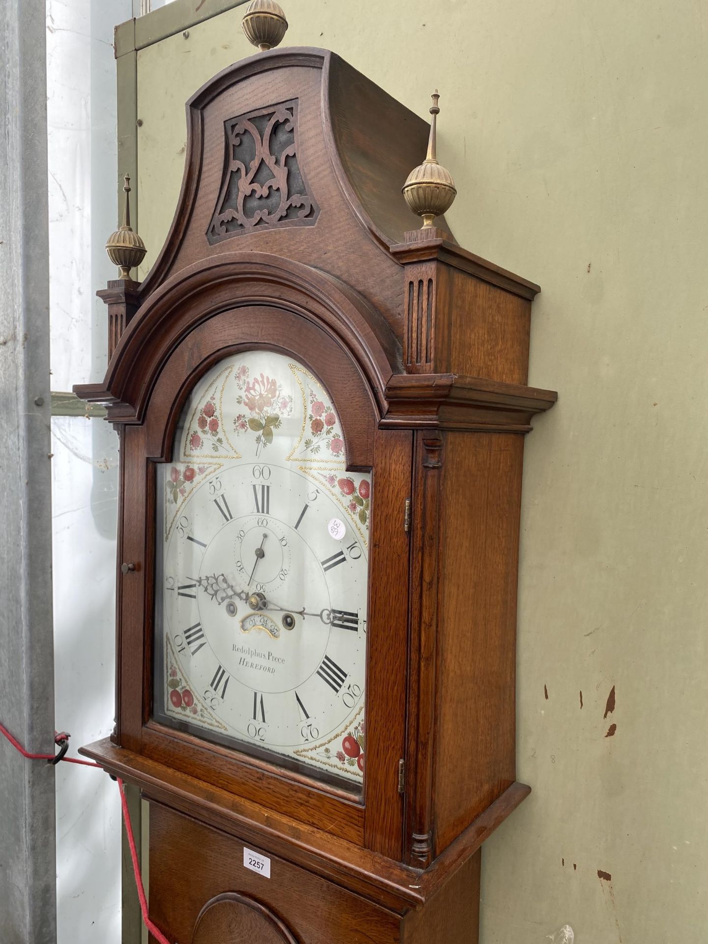 A 19TH CENTURY OAK EIGHT-DAY LONGCASE CLOCK WITH PAINTED ENAMEL FACE BY REDOLPHUS PRECE, HEREFORD - Image 3 of 6
