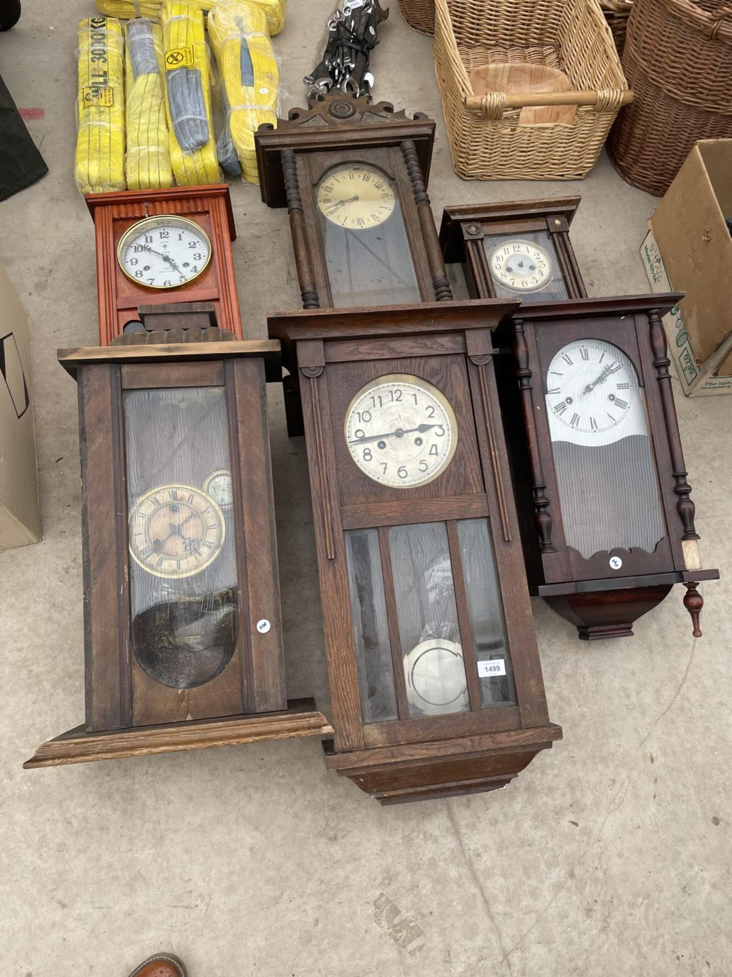 AN ASSORTMENT OF VINTAGE WOODEN VIENNA STYLE WALL CLOCKS