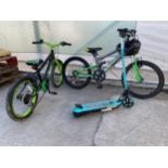 A CHILDS MOUNTAIN BIKE WITH FRONT AND REAR SUSPENSION AND 6 SPEED GEAR SYSTEM