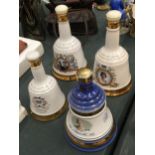 FOUR BELL'S WHISKY ROYAL COMMEMORATIVE BELL SHAPED DECANTERS