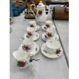 A ROYAL ALBERT 'SWEET ROMANCE' COFFEE SET TO INCLUDE A COFFEE POT, CREAM JUG, SUGAR BOWL, CUPS AND