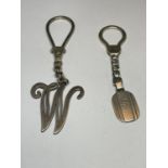 TWO KEYRINGS MARKED SILVER