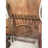 A HEAVY VINTAGE CAST IRON PEDESTRIAN GARDEN GATE AND GATE POST