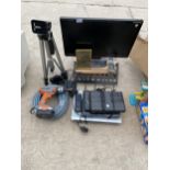 AN ASSORTMENT OF ITEMS TO INCLUDE AN IIYAMA MONITOR, DVD PLAYER AND TRIPOD STAND ETC
