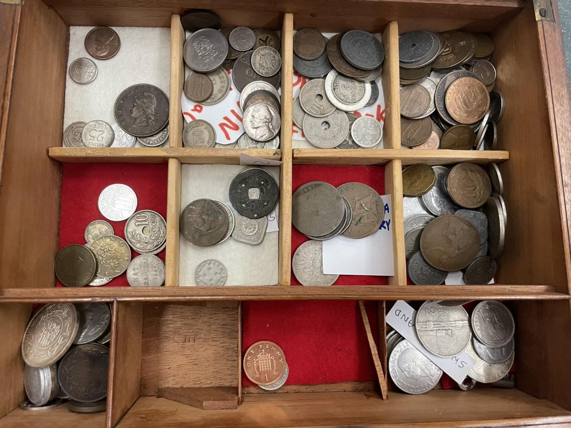 VARIOUS COINS IN A MAHOGANY WRITING SLOPE - Image 2 of 8