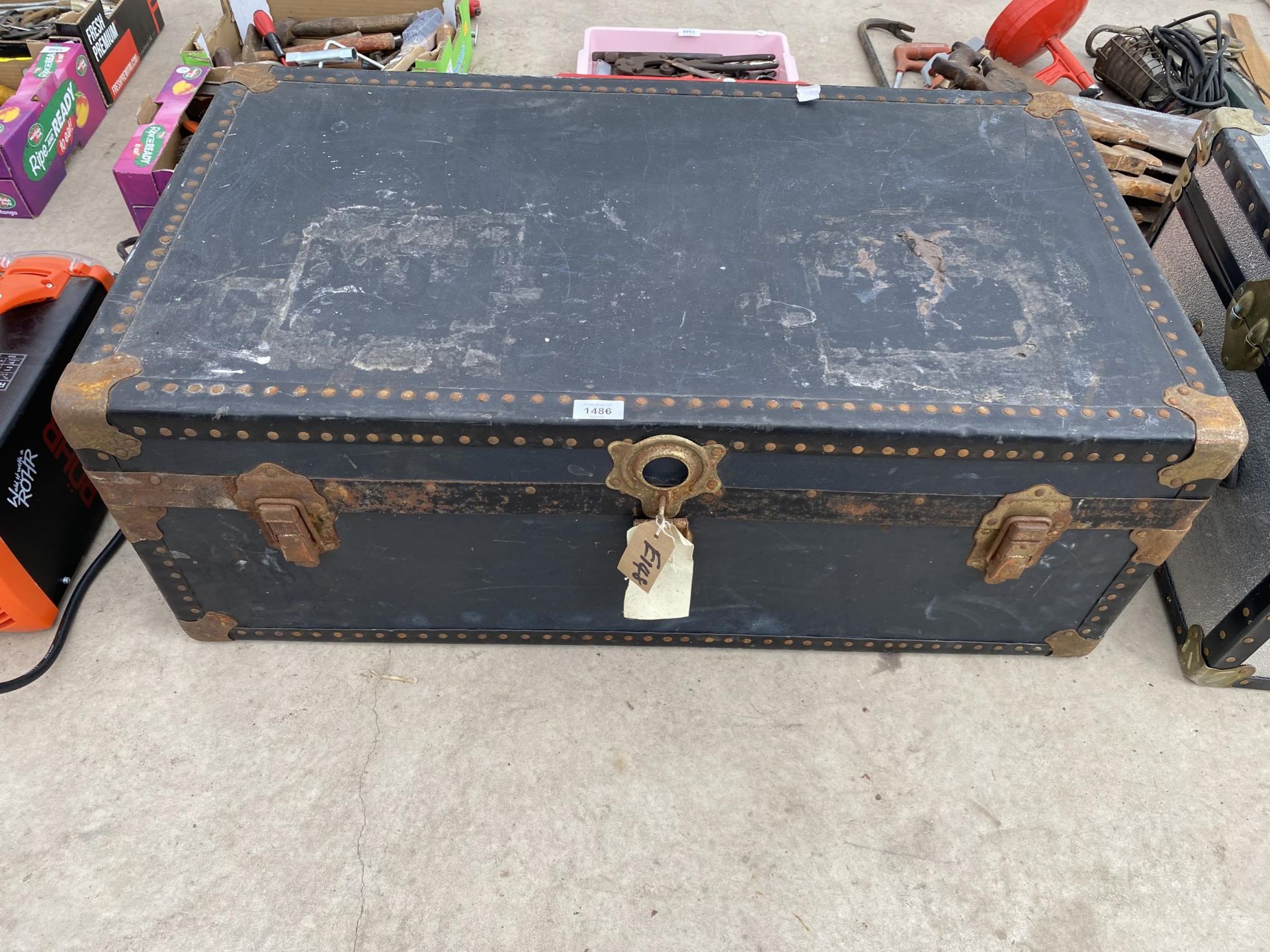 A VINTAGE WOODEN TRAVEL TRUNK