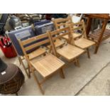 SIX WOODEN FOLDING CHAIRS WITH CUSHIONS
