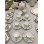 A VINTAGE GRAFTON TEASET WITH FLORAL PATTERN TO INCLUDE TEAPOT, CUPS AND SAUCERS, CREAM JUG AND